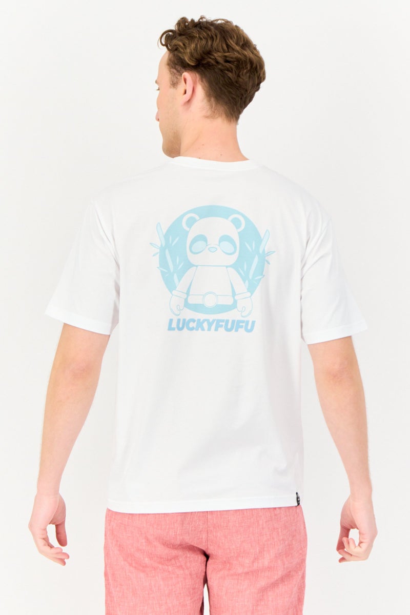 GIORDANO تي شيرت رجالي بأكمام قصيرة وياقة دائرية مزخرفة، أبيض - Image 4