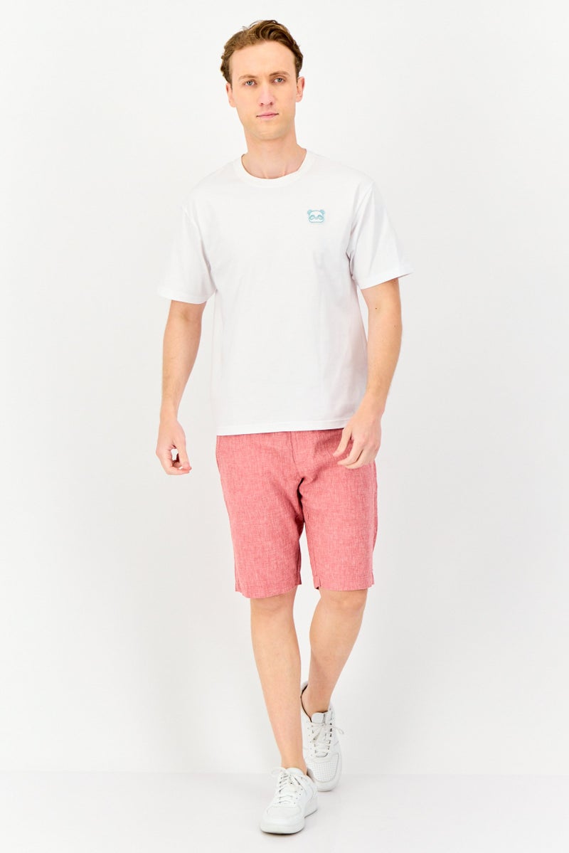 GIORDANO تي شيرت رجالي بأكمام قصيرة وياقة دائرية مزخرفة، أبيض - Image 3