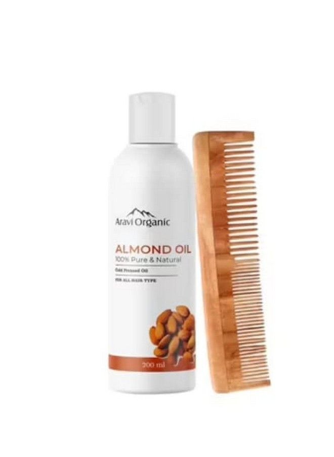 Aravi Organic Cold Pressed Badam Rogan Sweet Almond Oil 200Ml With Neem Wood Comb Combo (Pack Of 2)  - Image 1