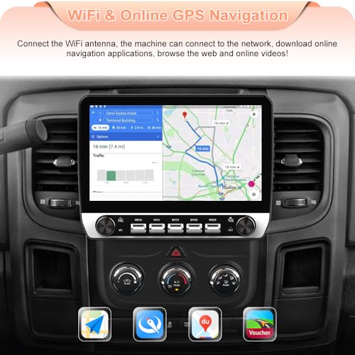 Votheon 10.1" Car Radio Stereo for Dodge RAM 1500 2500 3500 2013-2018 | Android 13 Quad-Core | 2GB+64GB | CarPlay Android Auto | WiFi Bluetooth GPS | FM AM RDS DSP | SWC | Backup Camera - Image 5