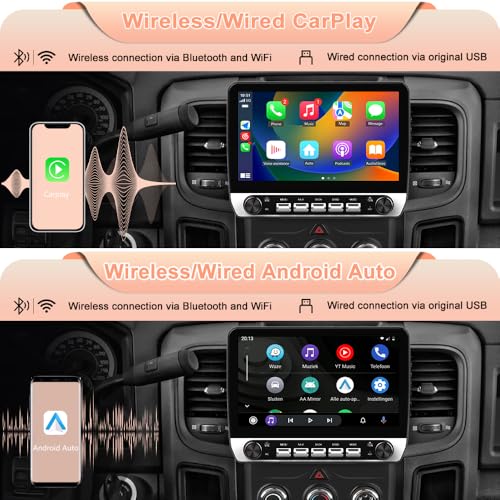 Votheon 10.1" Car Radio Stereo for Dodge RAM 1500 2500 3500 2013-2018 | Android 13 Quad-Core | 2GB+64GB | CarPlay Android Auto | WiFi Bluetooth GPS | FM AM RDS DSP | SWC | Backup Camera - Image 3