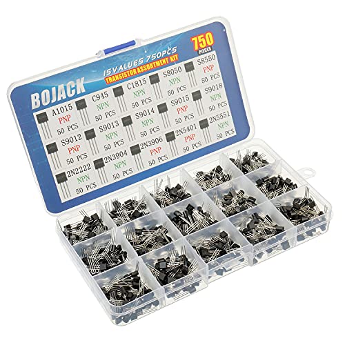 BOJACK 15 Values 750 Pcs A1015 C945 C1815 S8050 S8550 S9012 S9013 S9014 S9015 S9018 2N2222 2N3904 2N3906 2N5401 2N5551 PNP NPN Power General Purpose Transistors Assortment Kit - Image 2