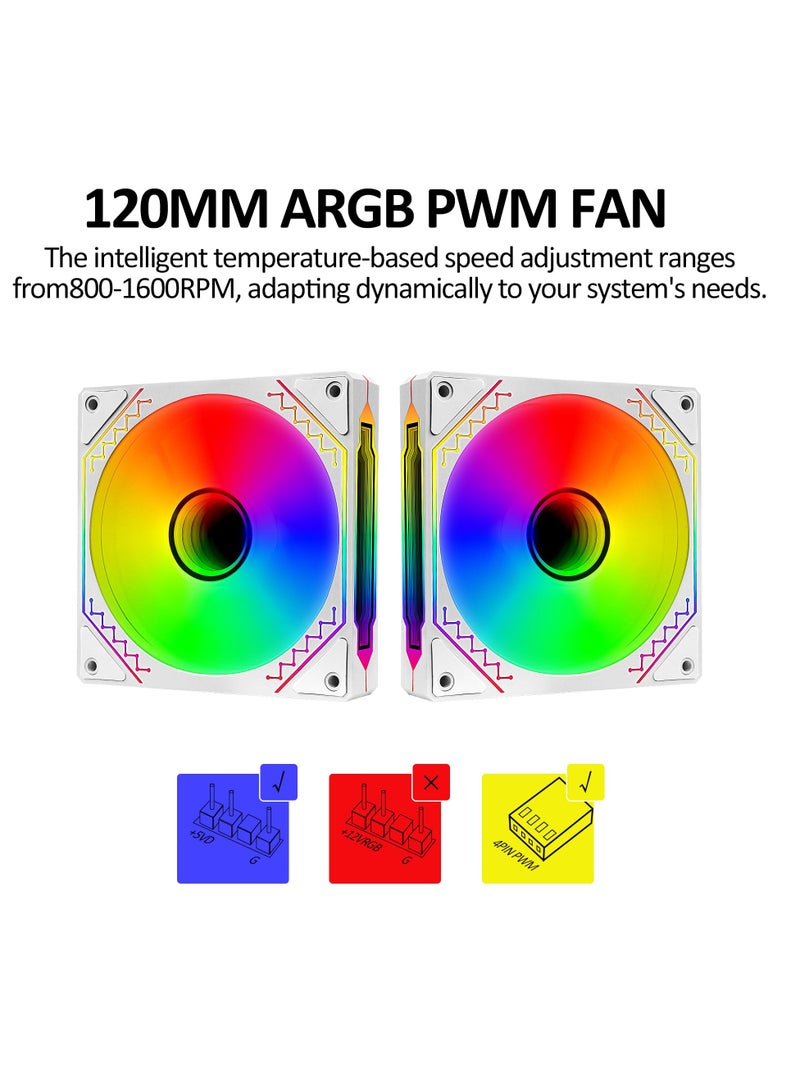 3 Pack 120mm Reverse Airflow 5V 3Pin ARGB Addressable Infinity Mirror Fans, CPU Fan, Case Cooler Fan, with 4Pin PWM Control 800-1600RPM Suitable for PC Water Cooling and CPU Cooler, White  - Image 4