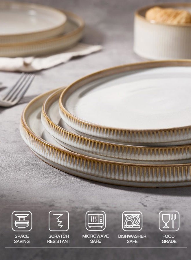 Famiware Star Dinner Plates for 6, 10 inches Plate Set, Scratch Resistant, Stoneware Dinnerware, Kitchen Modern Rustic Serving Dishes, Cappuccino White - Image 4
