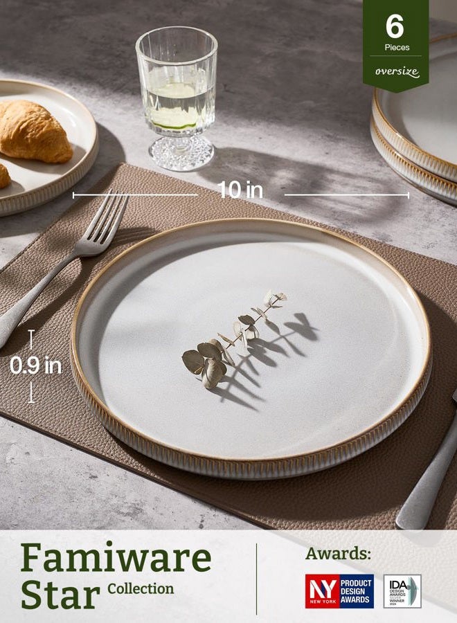 Famiware Star Dinner Plates for 6, 10 inches Plate Set, Scratch Resistant, Stoneware Dinnerware, Kitchen Modern Rustic Serving Dishes, Cappuccino White - Image 3