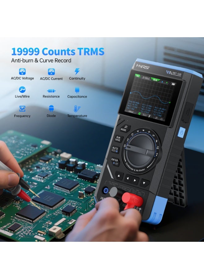 فنيرسي جهاز قياس متعدد رقمي 3 في 1 من FNIRSI DST-210 مزود بمصدر إشارة و19999 عدادًا ونطاق ترددي 10 ميجاهرتز ومعدل أخذ عينات 48 ميجا ساك/ثانية وأداة كهربائية محمولة - Image 3
