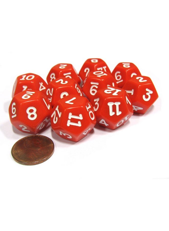 Koplow Games - Set Of 10 D12 12Sided 18Mm Opaque Rpg Dice Red With White Numbers By Koplow Games - Image 1