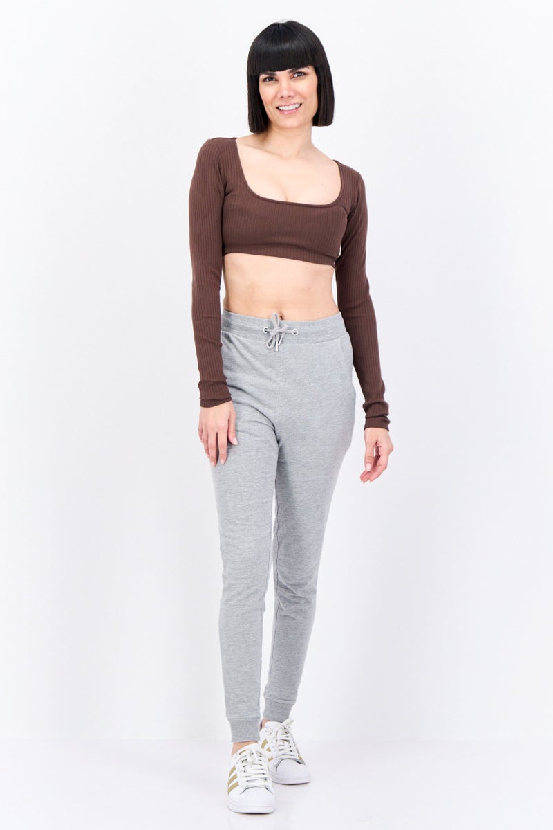 Adidas Women Sportswear Fit Long Sleeve Training Cropped Top, Choco Brown  - Image 4