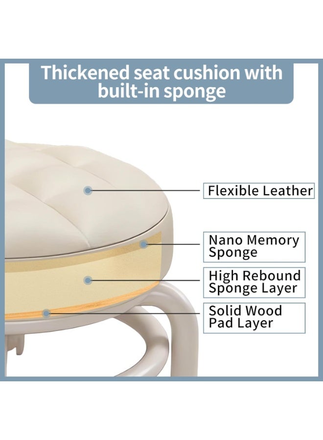 RUCUIAPE Round Rolling Low Stool, PU Leather Low Stool 360° More Comfortable Swivel with Thickened Sponge Cushion for Nail Salon, Pedicure, SPA and Home (White) - Image 4
