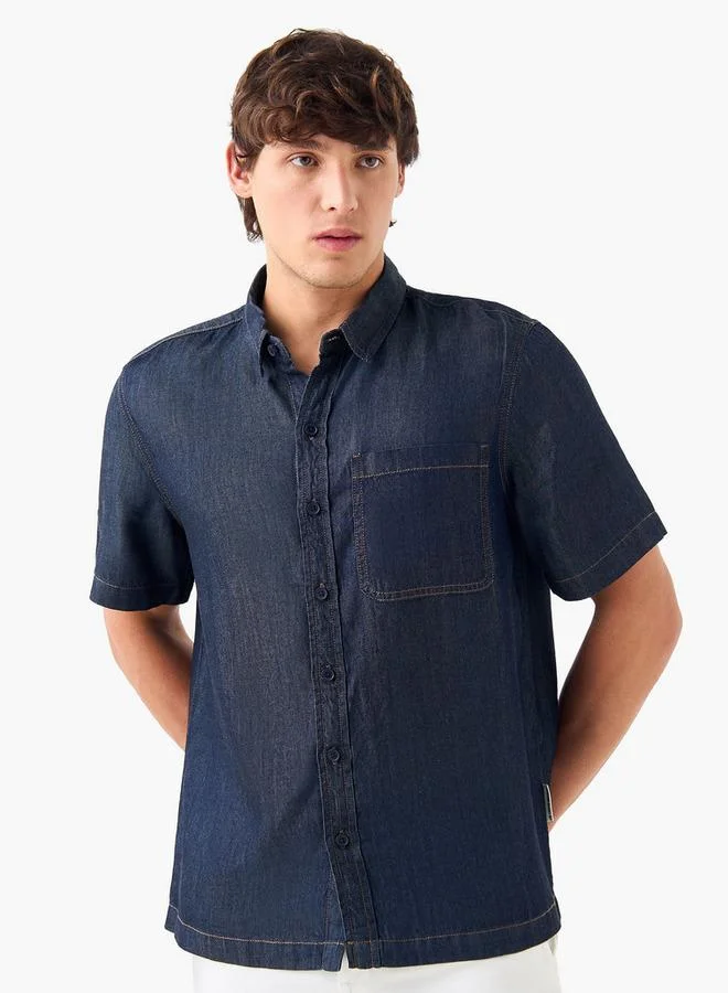 Lee Cooper Regular Fit Denim Shirt with Short Sleeves