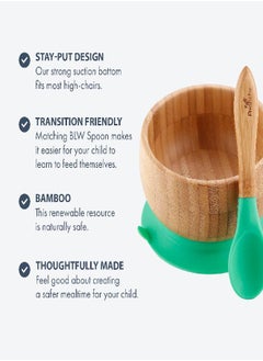 Avanchy Avanchy Bamboo Baby Bowl & Spoon - Baby Cutlery - Bamboo Kids Bowl - BPA Free Bowl - Bamboo Kids Utensils - Baby Bowl and Spoons Set, Green - 5" x 3"  - Image 1