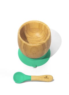 Avanchy Avanchy Bamboo Baby Bowl & Spoon - Baby Cutlery - Bamboo Kids Bowl - BPA Free Bowl - Bamboo Kids Utensils - Baby Bowl and Spoons Set, Green - 5" x 3"  - Image 4