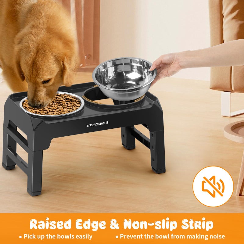 URPOWER 4 Height Adjustable Elevated Dog Bowls - 50oz Large Capacity Stainless Steel Bowls, No-Spill Edge, Non-Slip Stand for Small, Medium, Large Dogs & Pets - Image 5