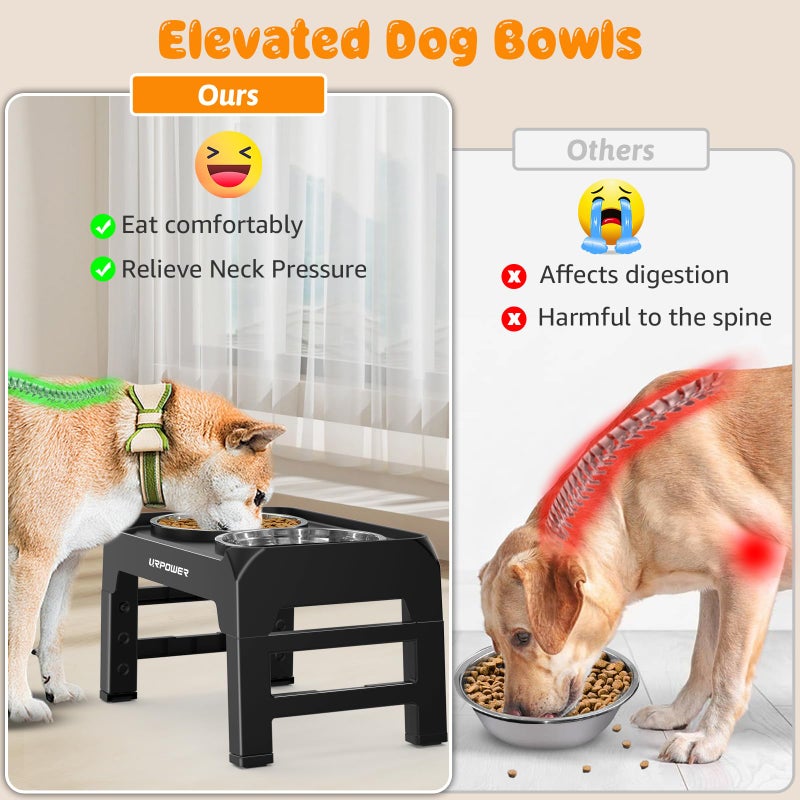 URPOWER 4 Height Adjustable Elevated Dog Bowls - 50oz Large Capacity Stainless Steel Bowls, No-Spill Edge, Non-Slip Stand for Small, Medium, Large Dogs & Pets - Image 3