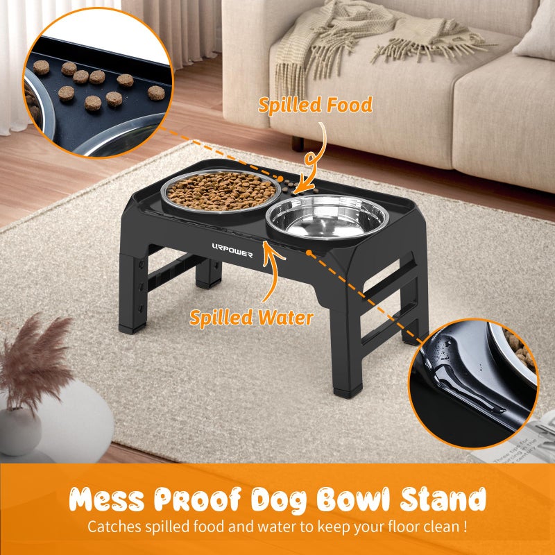 URPOWER 4 Height Adjustable Elevated Dog Bowls - 50oz Large Capacity Stainless Steel Bowls, No-Spill Edge, Non-Slip Stand for Small, Medium, Large Dogs & Pets - Image 4