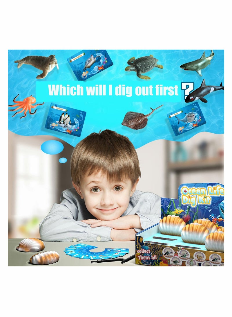 KASTWAVE Archaeological excavation toys 12 Different Fossil/Eggs with 12 Excavation Kits， Excavation Educational Science Gifts for Kids Party Archaeology Paleontology Toy (Ocean fossils) - Image 4