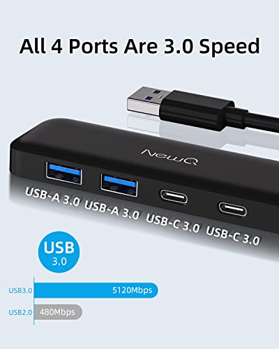 NewQ Dual USB C USB A 3.0 Hub: USB Hub 4 Ports with 2* USB-C 3.0 and 2* USB-A 3.0, Ultra Slim Portable USB Splitter Adapter for Laptop, PS4, Flash Drive, HDD, Xbox, Printer, Mouse, Keyboard, Computer - Image 2