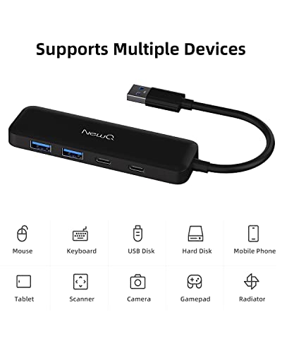 NewQ Dual USB C USB A 3.0 Hub: USB Hub 4 Ports with 2* USB-C 3.0 and 2* USB-A 3.0, Ultra Slim Portable USB Splitter Adapter for Laptop, PS4, Flash Drive, HDD, Xbox, Printer, Mouse, Keyboard, Computer - Image 4