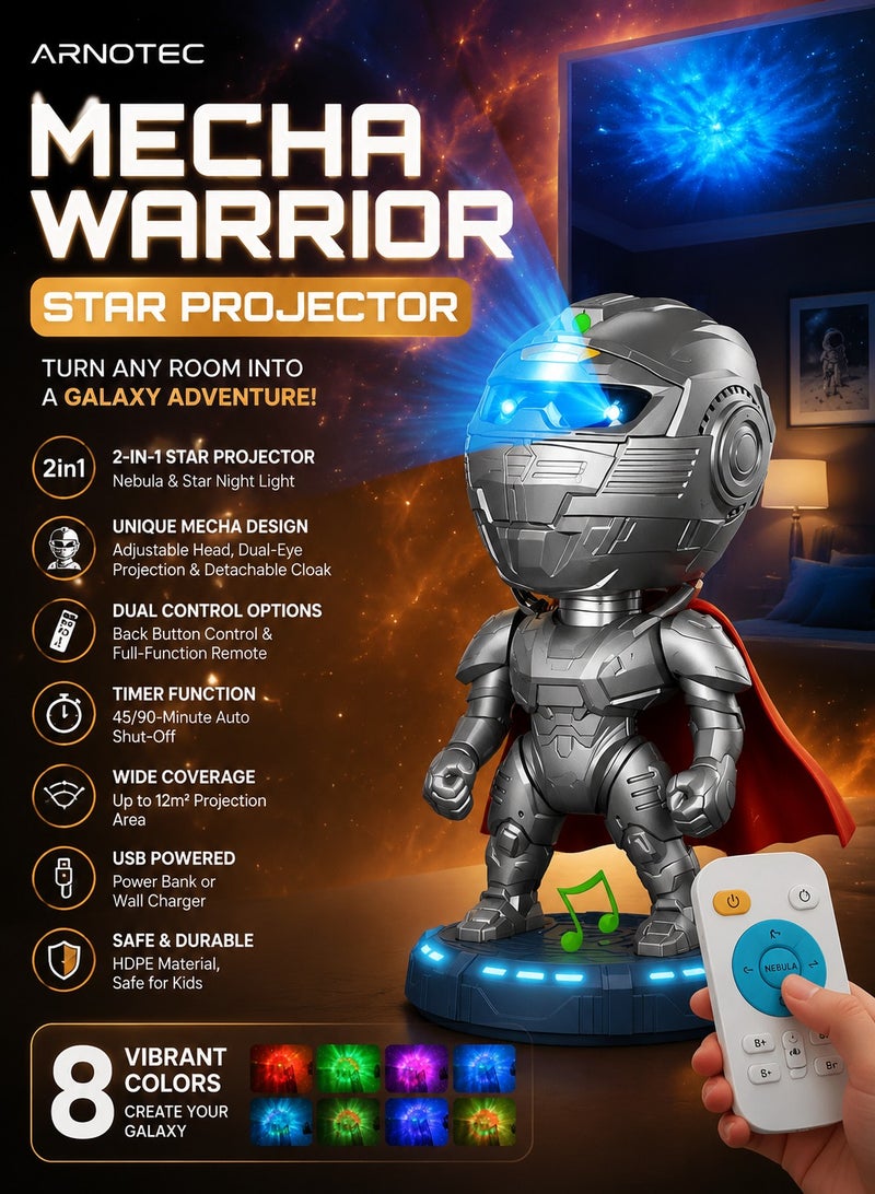 ARNOTEC Mecha Warrior Star Projector – 2-in-1 Nebula Galaxy Light with Remote Control, Timer (45/90min), Adjustable Head, Dual-Eye Projection, Room Decor for Kids & Home - Image 1