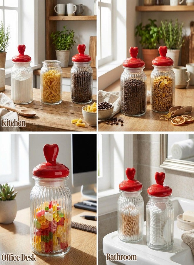 Potchen 4 Sets 32oz Glass Jars with Heart Lids Airtight Clear Candy Jar Food Storage Canister with Airtight Lid for Valentine's Day Party Tea Cookie Table Decoration(Red Lid) - Image 4