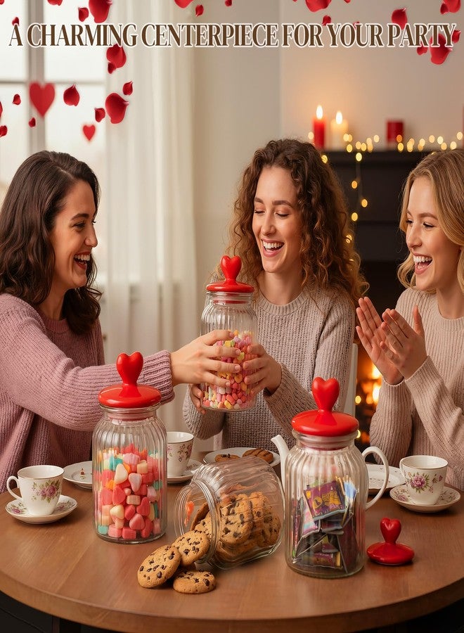 Potchen 4 Sets 32oz Glass Jars with Heart Lids Airtight Clear Candy Jar Food Storage Canister with Airtight Lid for Valentine's Day Party Tea Cookie Table Decoration(Red Lid) - Image 2