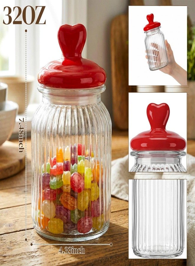 Potchen 4 Sets 32oz Glass Jars with Heart Lids Airtight Clear Candy Jar Food Storage Canister with Airtight Lid for Valentine's Day Party Tea Cookie Table Decoration(Red Lid) - Image 3