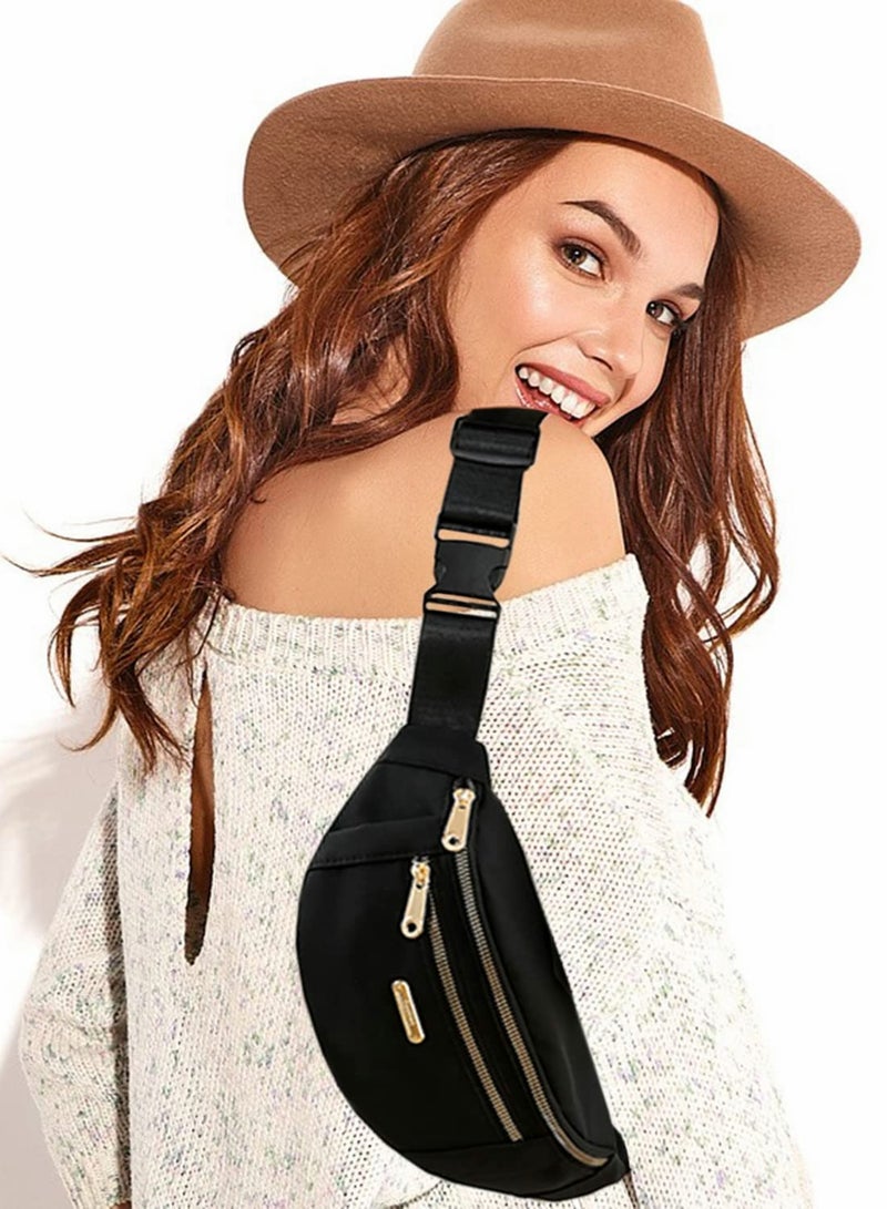 Zikra Waist Pack Fanny for Women, Large Capacity Nylon Waterproof Adjustable Backpack Sports Outdoor Travel Running Hiking (Black) - Image 2