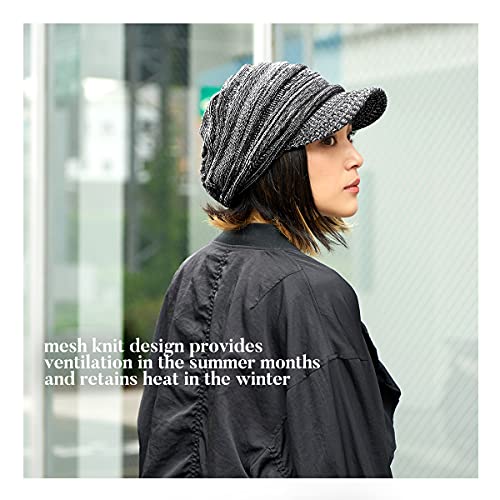CHARM Mens Brimmed Knit Beanie - Womens Summer Slouchy Beanie Visor Hat Winter Slouch Knit Hats Warm Baggy Caps Navy - Image 4