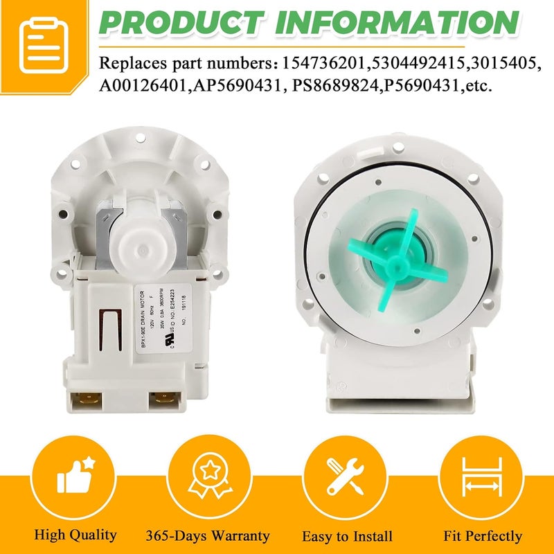 Techecook A00126401 AP5690431 bpx1-90e Dishwasher Drain Pump by - Fit for Frigidaire Kenmore Dishwasher - Replacement Part 5304492415 bpx1-90e 154736201 PS8689824 AP5690431 - Image 4