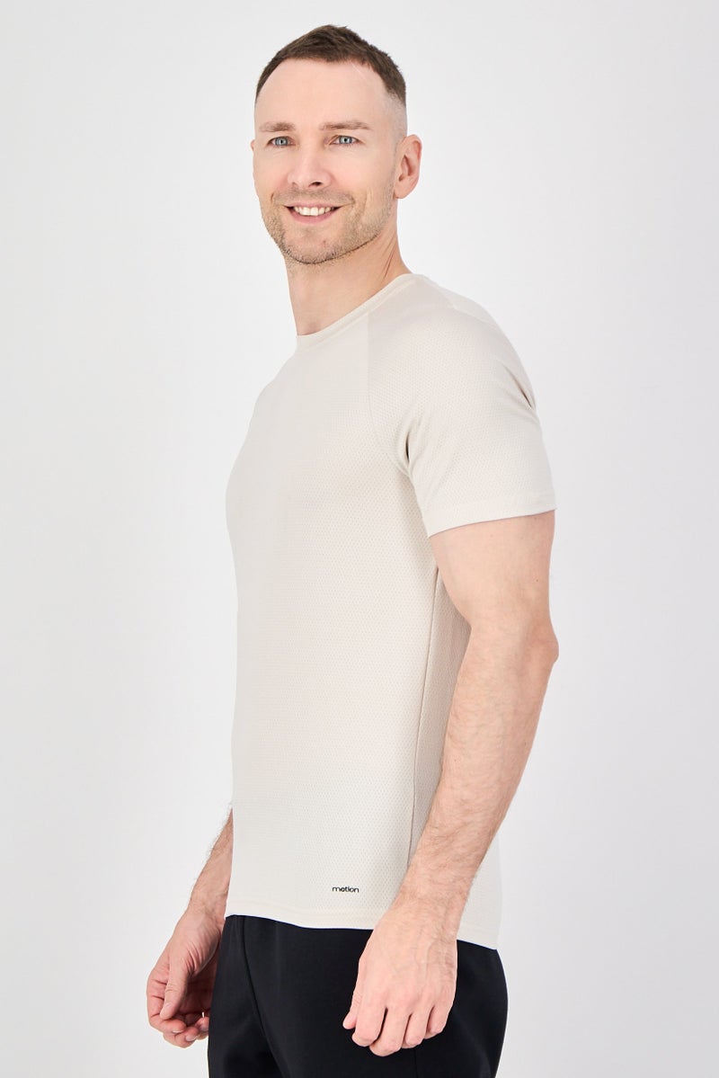 MOTION Men Sportswear Fit Short Sleeve Training Core T-Shirt, Beige - Image 2