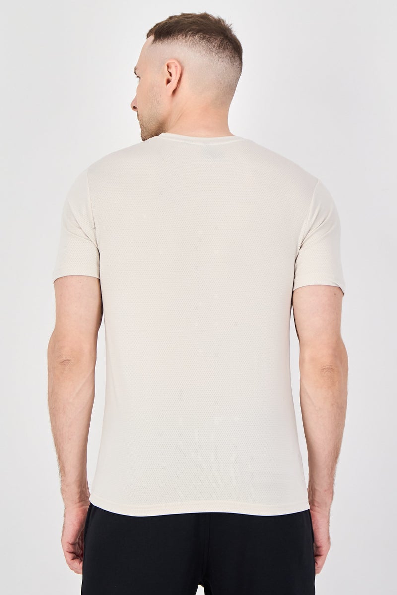MOTION Men Sportswear Fit Short Sleeve Training Core T-Shirt, Beige - Image 3