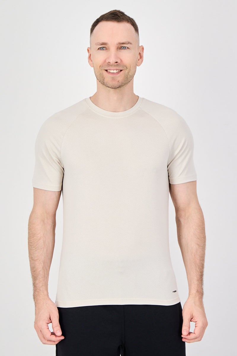 MOTION Men Sportswear Fit Short Sleeve Training Core T-Shirt, Beige - Image 1