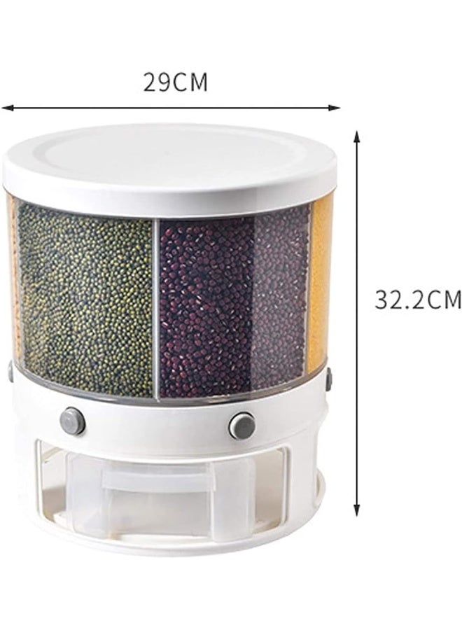 YRHH 10 Kg Rice Dispenser 6 Grid Rotary Rice Storage Box Container  - Image 2