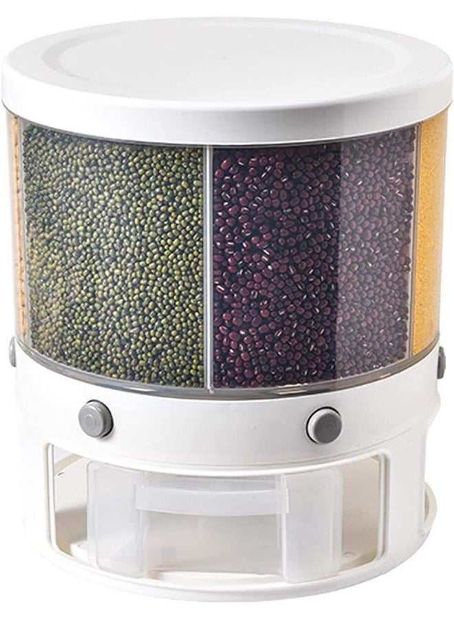 YRHH 10 Kg Rice Dispenser 6 Grid Rotary Rice Storage Box Container  - Image 1