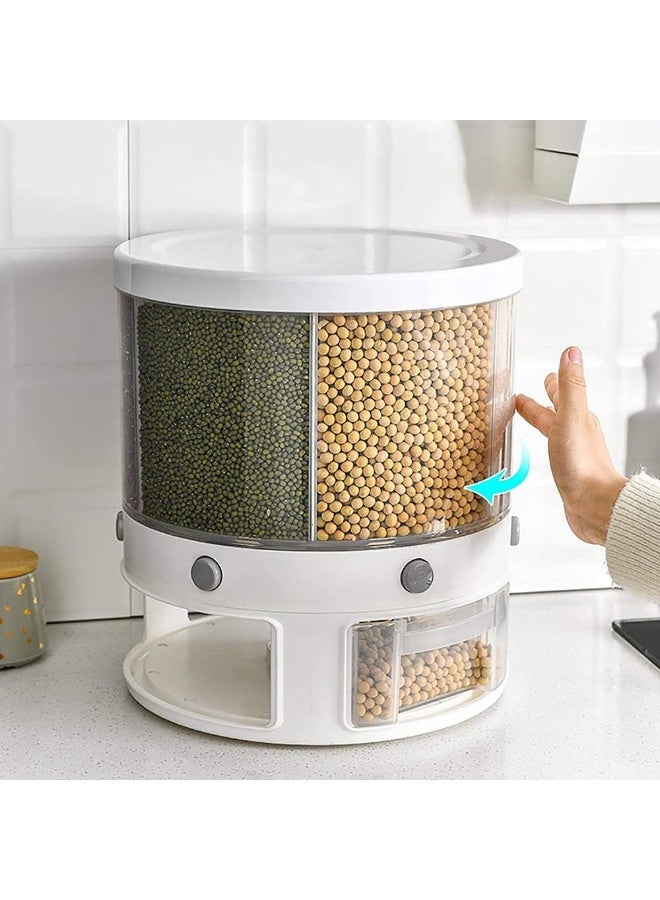 YRHH 10 Kg Rice Dispenser 6 Grid Rotary Rice Storage Box Container  - Image 3