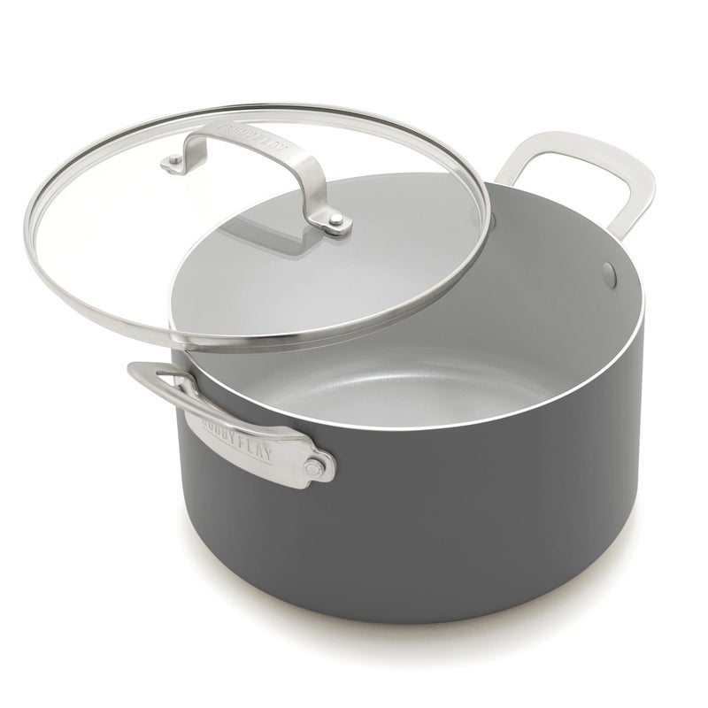 GreenPan x Bobby Flay 6QT Stockpot with Glass Lid PFASFree Diamond Ceramic Nonstick Pot Induction Suitable Easy Clean Dishwasher Oven Safe Quick Heating Pasta Soups Graphite