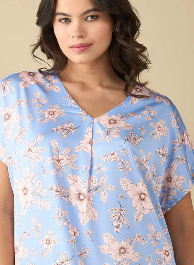 Splash FAV All-Over Floral Print Night Gown with Short Sleeves