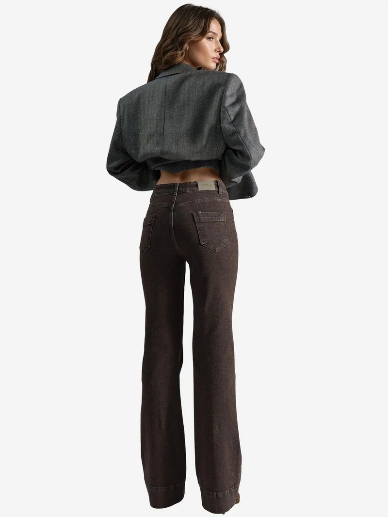Hiccup Coffee Brown High Waist Flare Jeans for Women | Best Price UAE