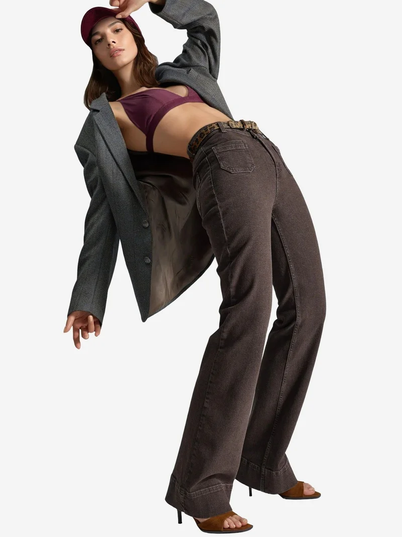 Hiccup Coffee Brown High Waist Flare Jeans for Women | Best Price UAE