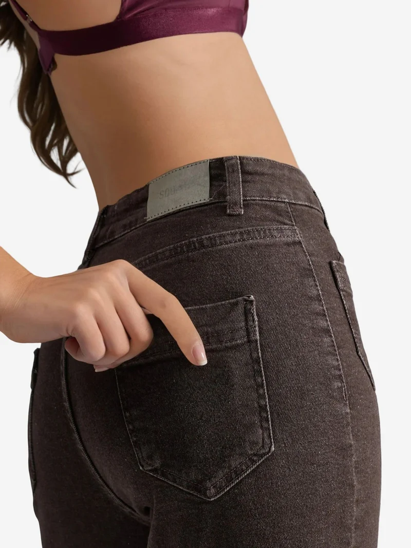 Hiccup Coffee Brown High Waist Flare Jeans for Women | Best Price UAE