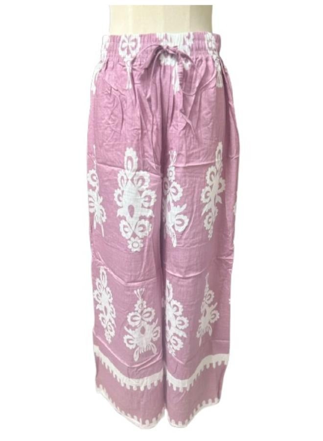 2pc Linen Printed Co-Ord Set for Women - Lightweight and Breathable Outfit - Casual Summer Top and Wide Leg Pants Fit Medium to Large  - Image 3