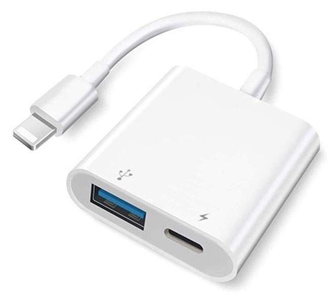 Apple OTG Adapter, Portable 2-In-1 USB Adapter, Data Transmission Large Current U Disk Mouse Conversion Cable, USB Female OTG Adapter Compatible With IPhone IPad (White) - Image 1