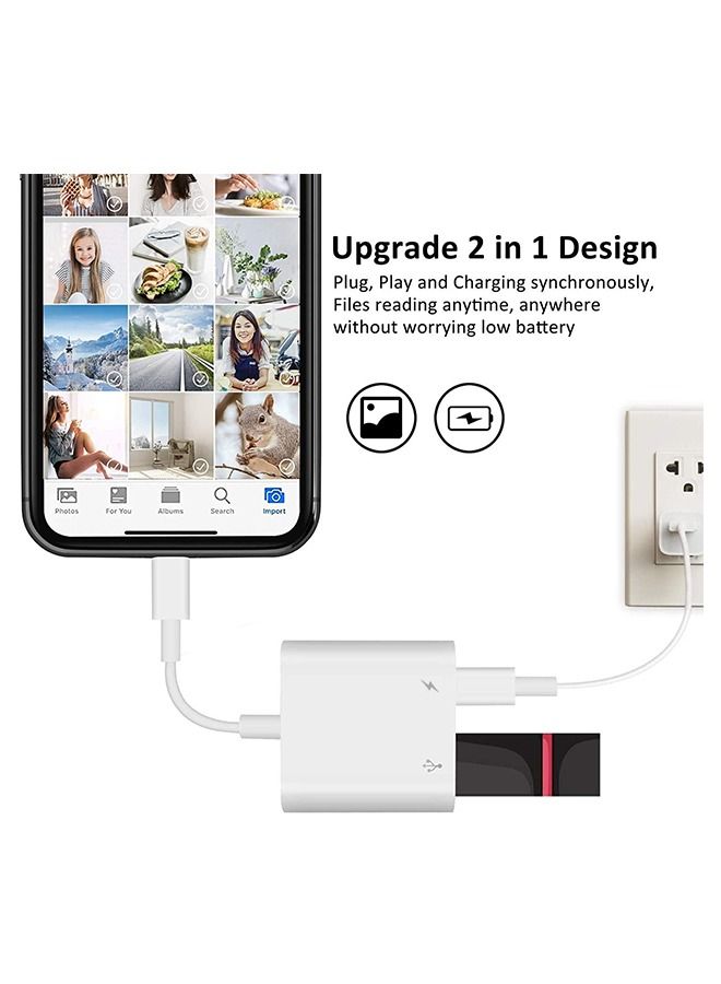 Apple OTG Adapter, Portable 2-In-1 USB Adapter, Data Transmission Large Current U Disk Mouse Conversion Cable, USB Female OTG Adapter Compatible With IPhone IPad (White) - Image 3