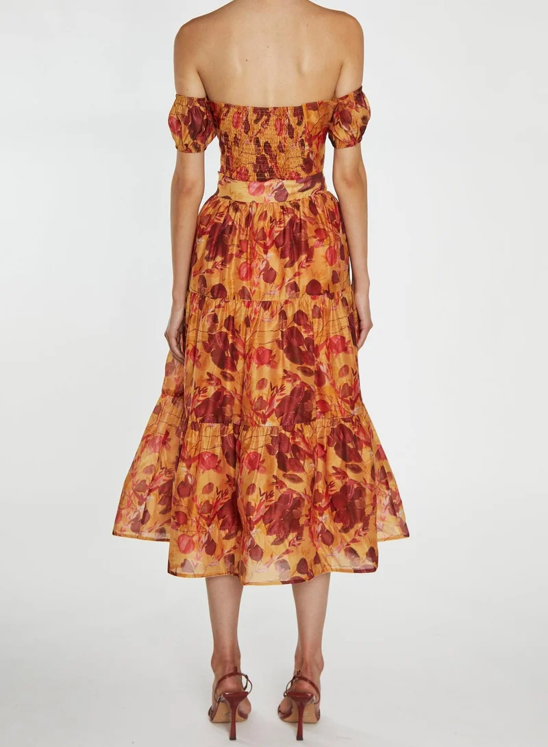 ترو ديكادينس Phoebe Co-Ord Golden Leaf Print Bardot Crop-Top