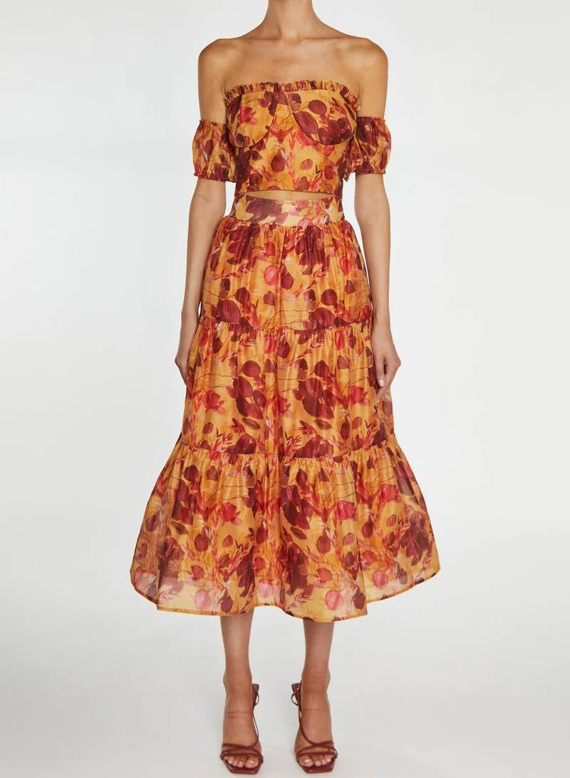 ترو ديكادينس Phoebe Co-Ord Golden Leaf Print Bardot Crop-Top