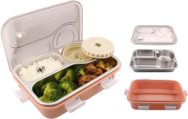 BrainGiggles 3-Compartment Thermal Lunchbox with Removable Inner Tray - Insulated, Leak Proof Bento Box Multifunctional Air Tight Food Container for Kids & Adults for Kids & Adults (Pink) - Image 2