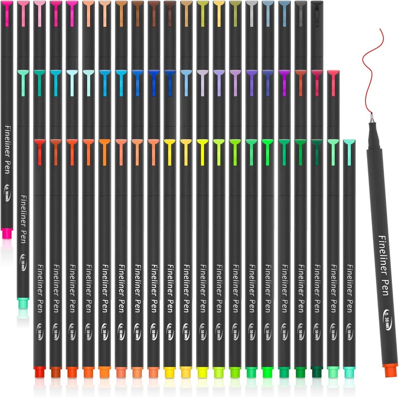 Tebik 65 Pack Planner Colored Pens, 60 Assorted Colors Drawing Pens with 5 Different Stencils, Perfect for Dotted Journal Planner Writing Note Calendar Coloring Office School Supplies - Image 1