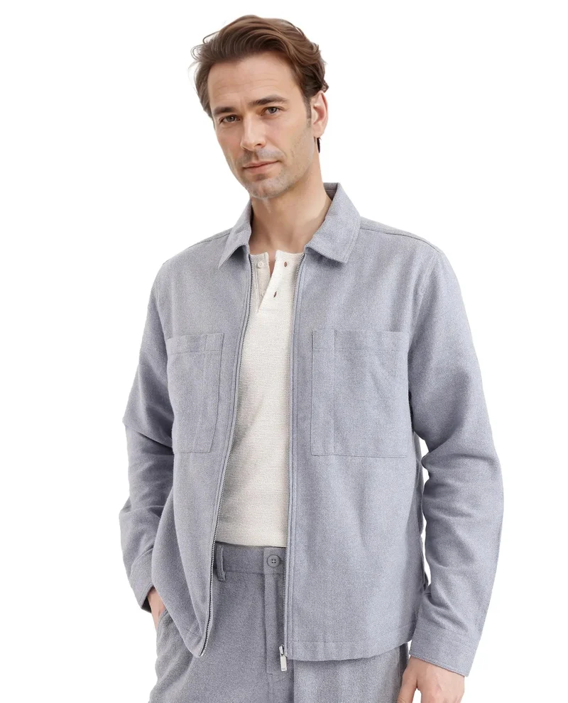 رير رابِت Men's Regular Fit Zipper Closure Solid Shacket