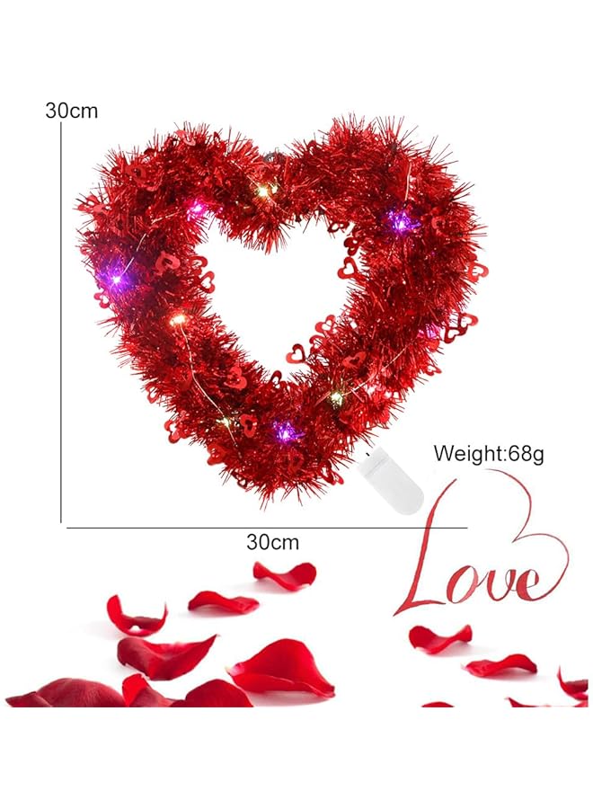 إيروريكس إكليل على شكل قلب مكون من قطعتين مصنوع يدويًا من الزهور الصناعية المزخرفة لعيد الحب، إكليل على شكل قلب أحمر مع أضواء LED لتزيين الباب الأمامي وحفلات الخطوبة وعروض الزفاف - Image 4