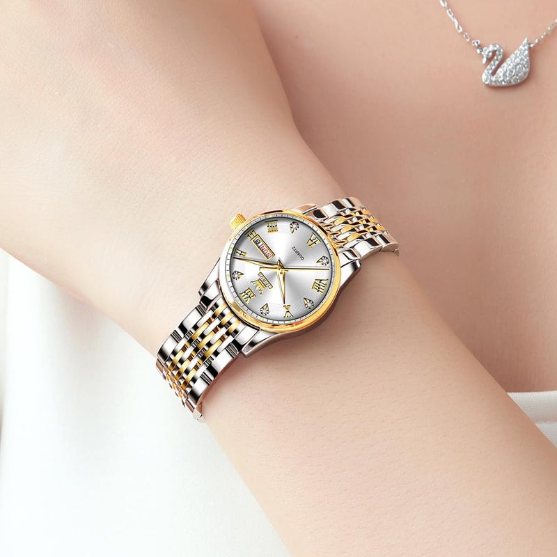 OLEVS Womens Watches Silver Gold Ladies Watches for Women Fashion Small Wrist Two Tone Female Watch with Date Elegant Stainless Steel Waterproof Diamond Dress Analog Quartz Bracelet Reloj para Mujer - Image 5